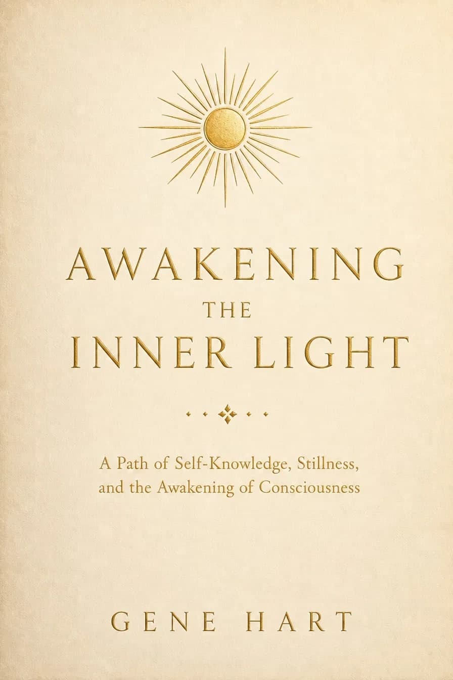 The cover of Awakening the Inner Light by Gene Hart: a gold sun above the title on cream paper
